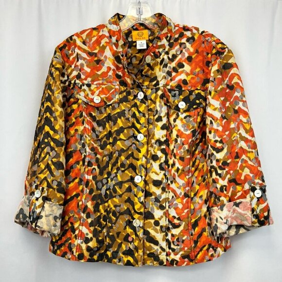 Ruby Rd Womens Shirt Jacket Multicolor Buttons Front Pockets Roll Tab Sleeve 8 - Picture 1 of 10